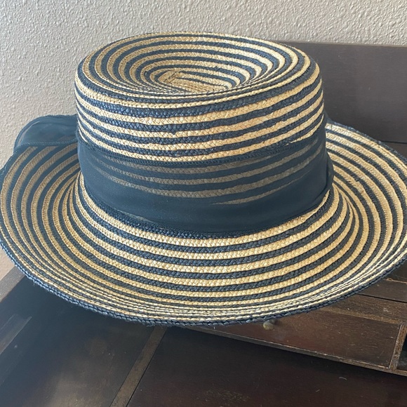 Black & Tan striped straw natural hat - Picture 2 of 8